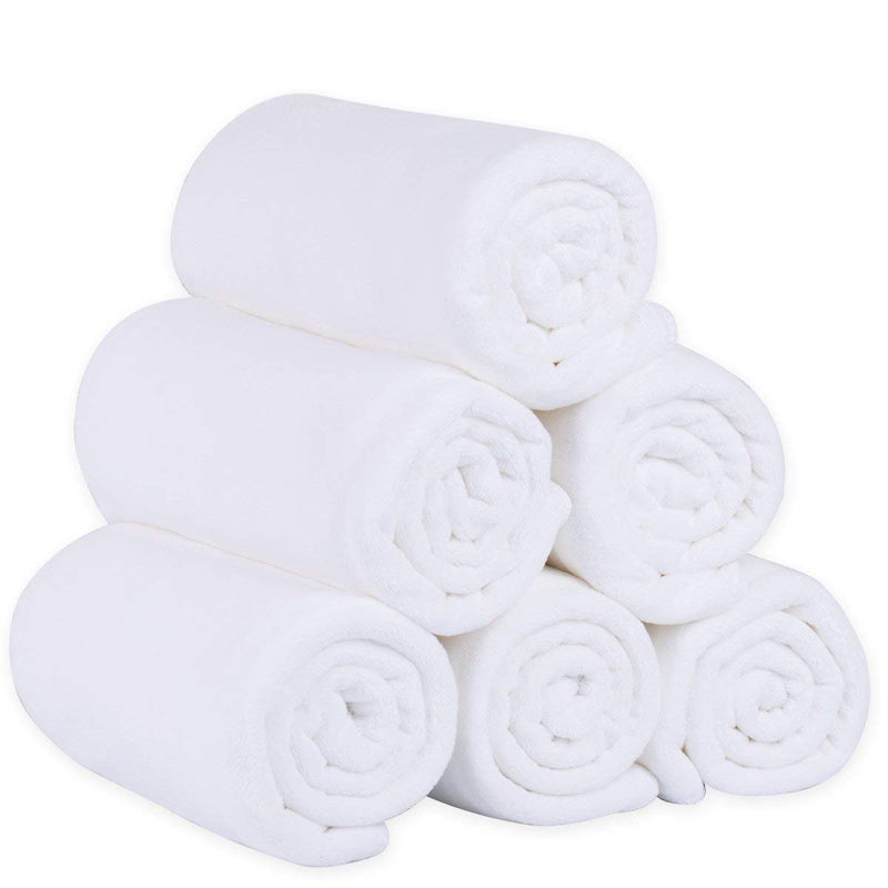 JML Microfiber Bath Towels Set, 6 Pack, 27" x 55" - Extra Soft, Absorbent and Fast Drying, Multipurpose White Microfiber Towel for Adult Men Women, Hair Wrap, Bath, Beach, Pool, Sports, Yoga - Image 1